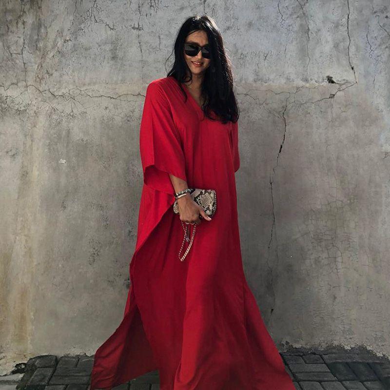 

Мода 2025 Таиланд Юньнань Хайнань Путешествие Фото Красное Платье Стройнящее Приморский Отпуск Пляж Длинная Юбка Red All yards