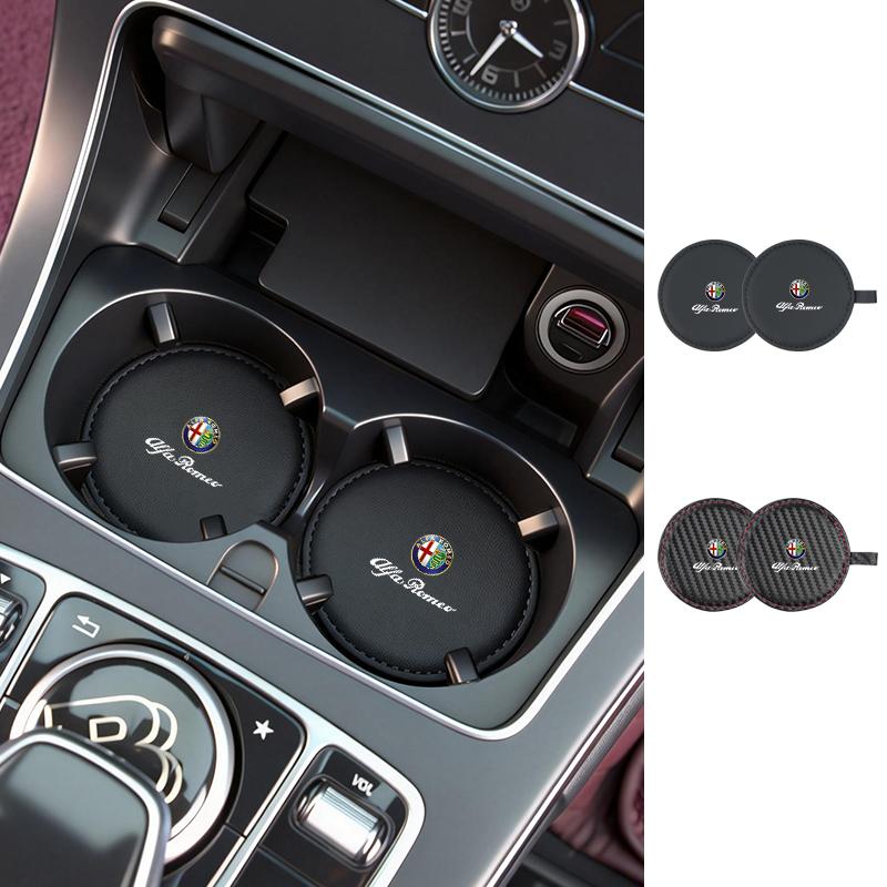qctfz6 Car scratch resistant leather wrapped water cup pad For Alfa Romeo 159 Giulietta Giulia 147 Mito 156 166 GT Stelvio F1 Volante