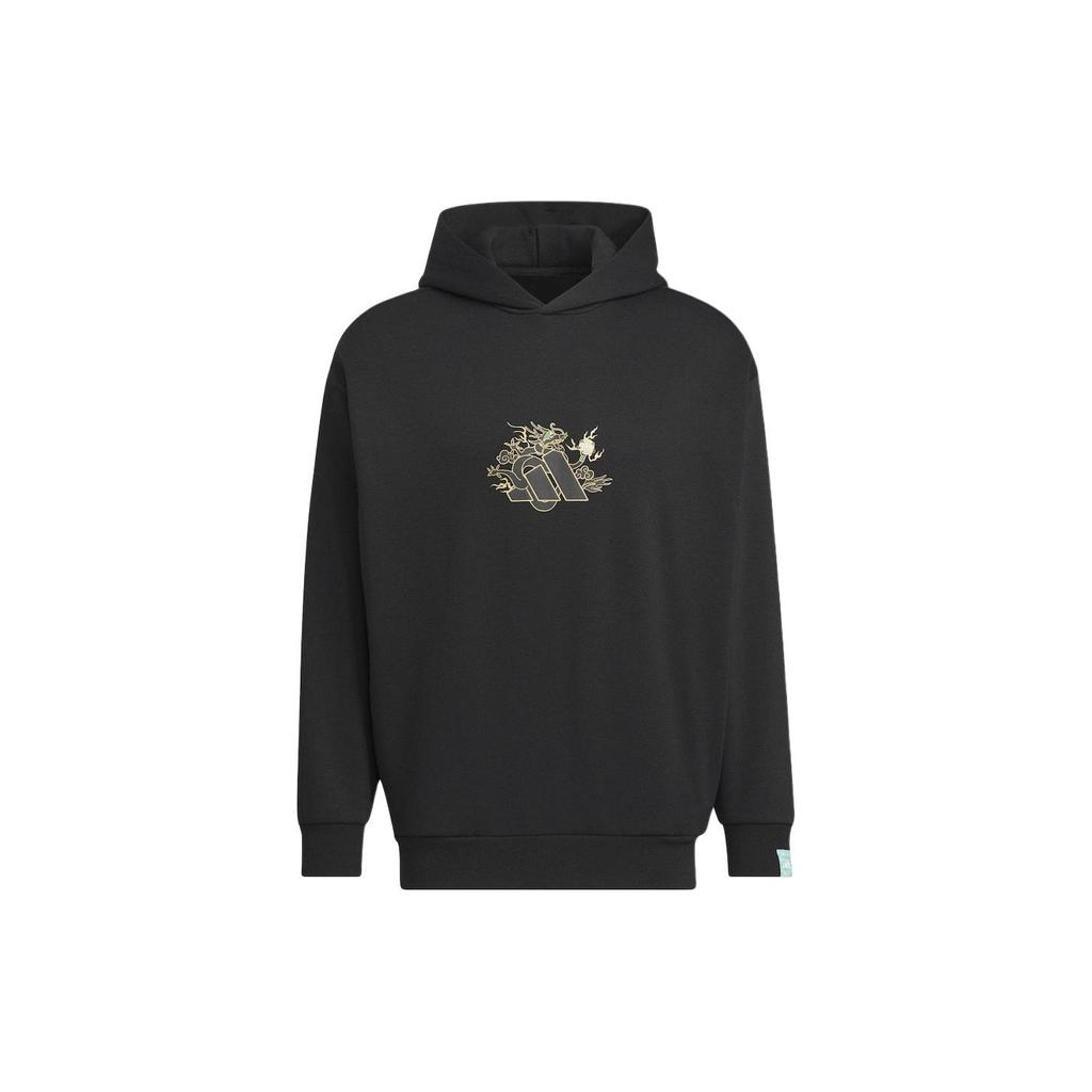 Adidas Originals Dragon Print Hoodie With Front Logo From The CNY Collection Unisex Tops Black JE3499