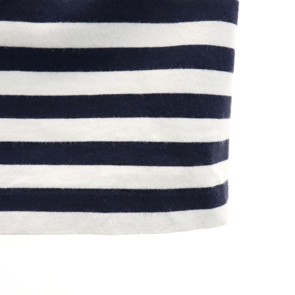 LACOSTE Border Pattern French sleeve V neck T-shirt 36 Navy Women Used