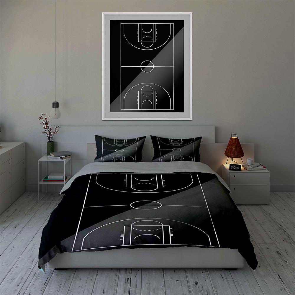 Basketballplatz-Design. Bettwäsche Bettbezug-Sets Bettbezüge Kissenbezüge Geschenke (1 * Bettbezug 2 * Kissenbezüge, ohne Bettdecke)
