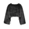 Eco-Friendly Faux Fur Short Coat Women Winter Streetwear Round Neck Long Sleeve Outerwear In Beige Black