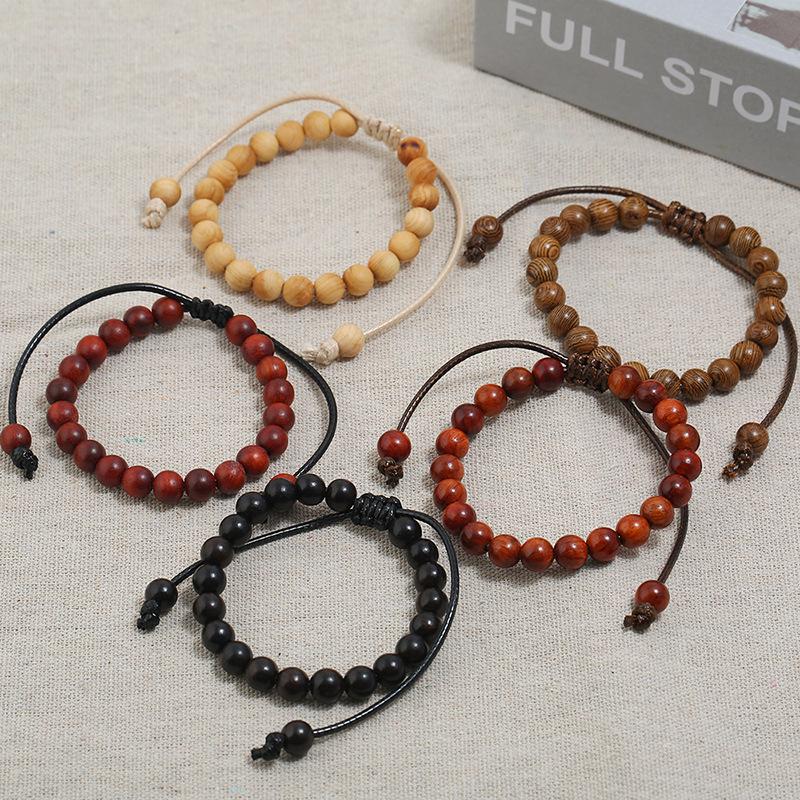 Vintage 8MM Wooden Beads Bracelet for Men Meditation Buddha Charm Bracelets Women Healing Balance Payer Jewelry Adjustable