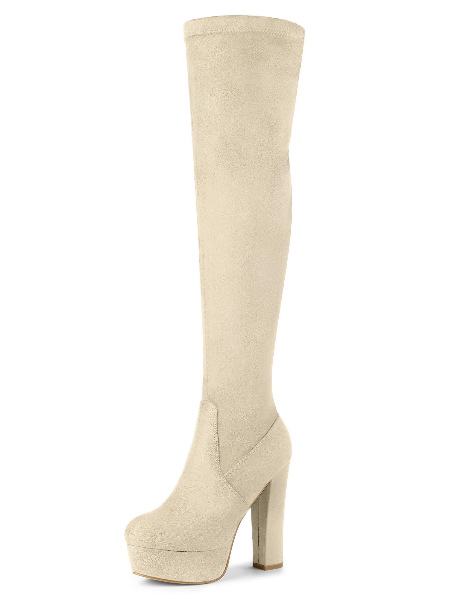 

Allegra K Women s Knee-High Platform Boots with Block Heels, Perfect for Casual, Party, or Halloween, Non-Slip, Fashionable, Beige, Size 23.5cm