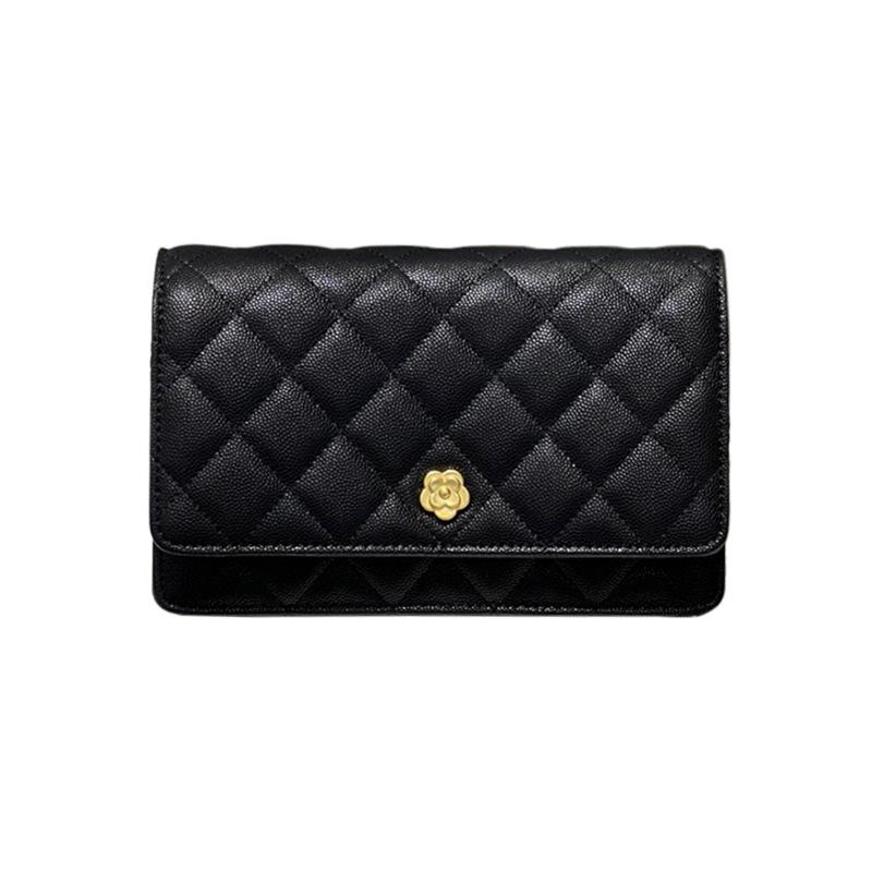 Xiaoxiangfeng camellia woc fortune bag golden ball chain shoulder messenger bag genuine leather rhombus flower small square bag female