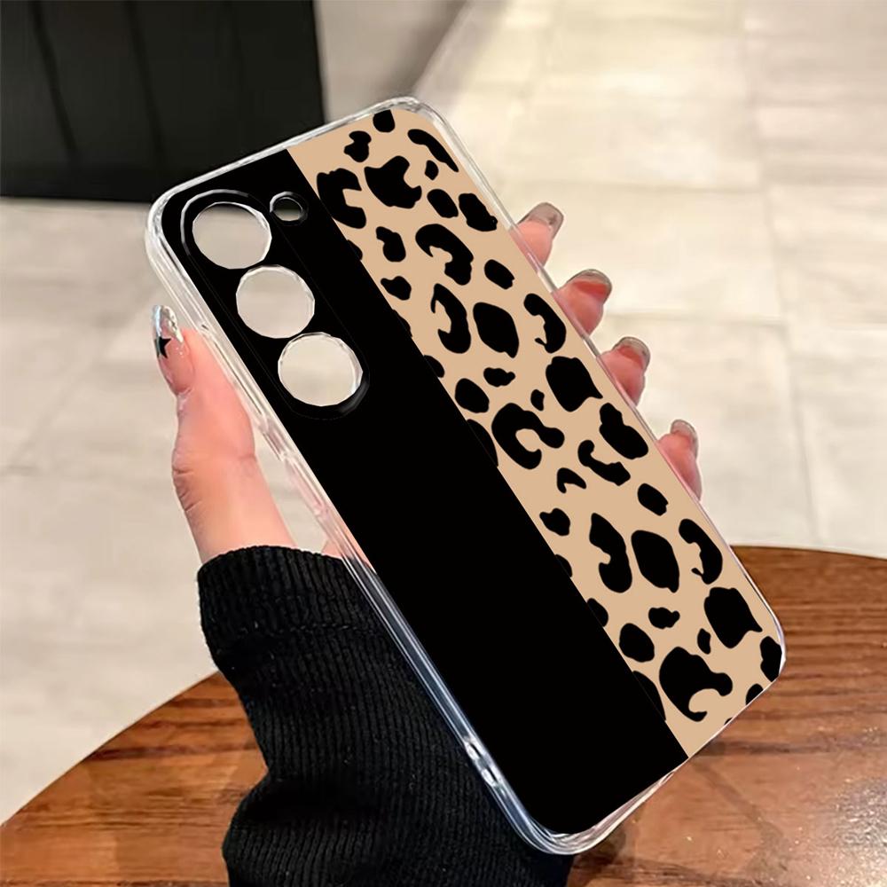 For Samsung A54 A14 A13 A24 A34 A15 A25 A35 A55 Clear Phone Case White Leopard Print Transparent Artistic Colorful Marble Cover