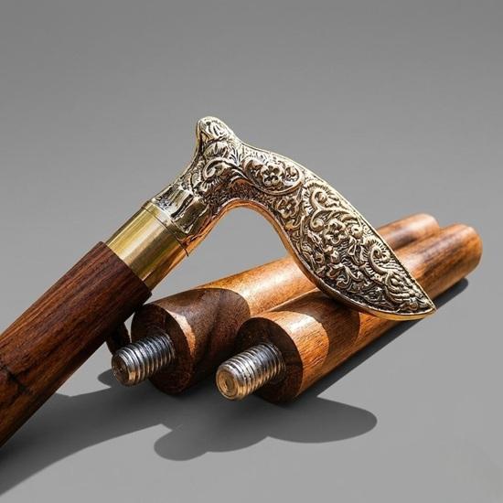 Handcrafted Brass Fish Head Walking Cane, Wooden Detachable Travel Stick