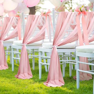 Faixas de cadeira de chiffon rosa claro 10 peças 17X250cm para casamentos cerimônia cadeiras de corredor banquete chá de bebê festas de aniversário decoração
