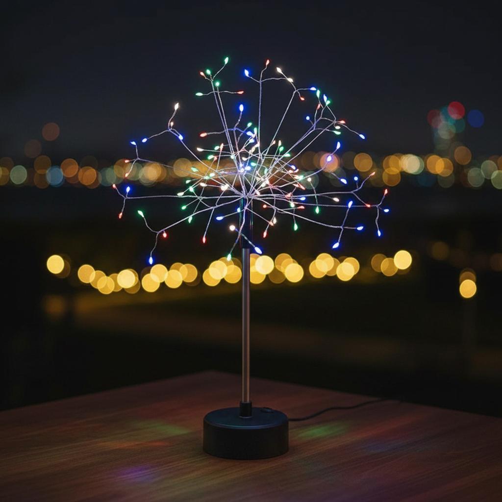 Mini Table Starburst Silver Lights Battery & USB Operated LED Christmas Starburst Firework Lamp for Home Party & Holiday Decor