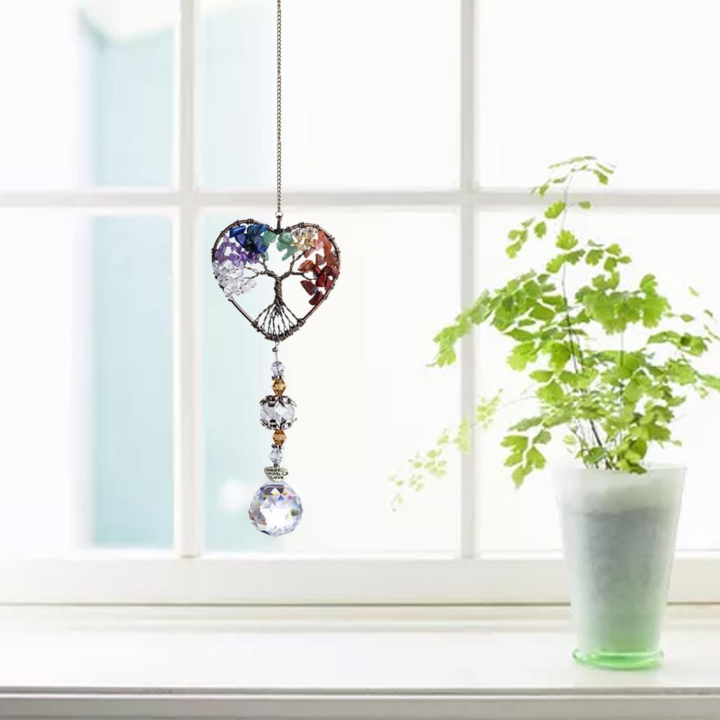 Heart shaped Suncatcher Dreamcatcher crystal beaded Window garden decoration Handmade wire-wrapped