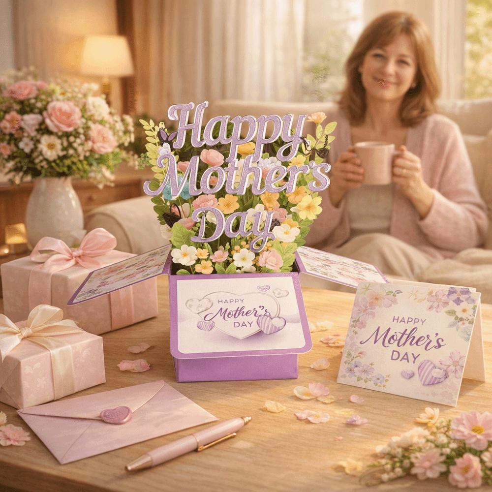 Best Wishes 3D Mother's Day Card Butterfly Flower Pop Up Card Mom Greeting Card  Party Decoration