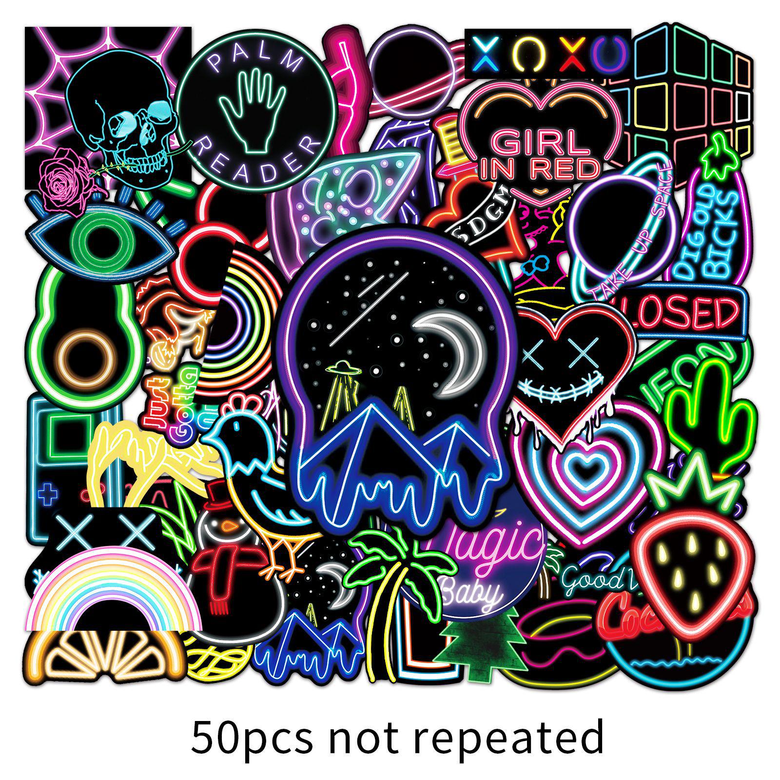 50 Neon Graffiti Cartoon Stickers for Phone Cases, Water Bottles, Suitcases - Waterproof and DIY-Friendly