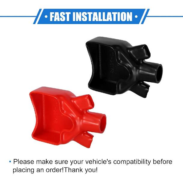 1 Pair Battery Terminal Insulation Covers, 16mm 0.63" 12mm 0.47" ID Car Battery Post Cap Universal for Motorcycle Truck Marine Durable PVC Red Black