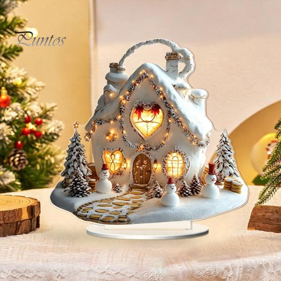 Christmas Party Centerpieces Winter Ornaments, Double-sided Acrylic Snowman/Santa Claus/Reindeer/Cottage Table Xmas Fireplace Decorations for Holiday