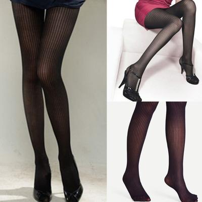 Vintage Patterned Semi-Sheer Pantyhose Stockings Women Vertical Striped Jacquard Thin Silky Tights Leggings Streetwear