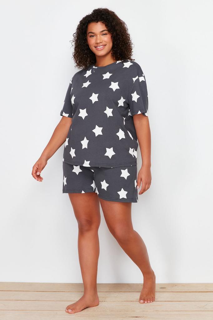 Women's Style Plus Size Lilac Star Printed Knitted Pajama Set