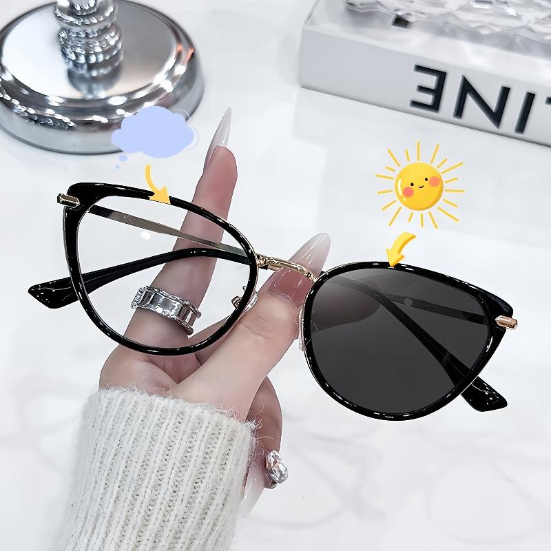 

1 Piece Of Retro Metal Frame Glasses Retro Cat Eye Style With Light Sensing Lenses Unisex Fashion Accessory