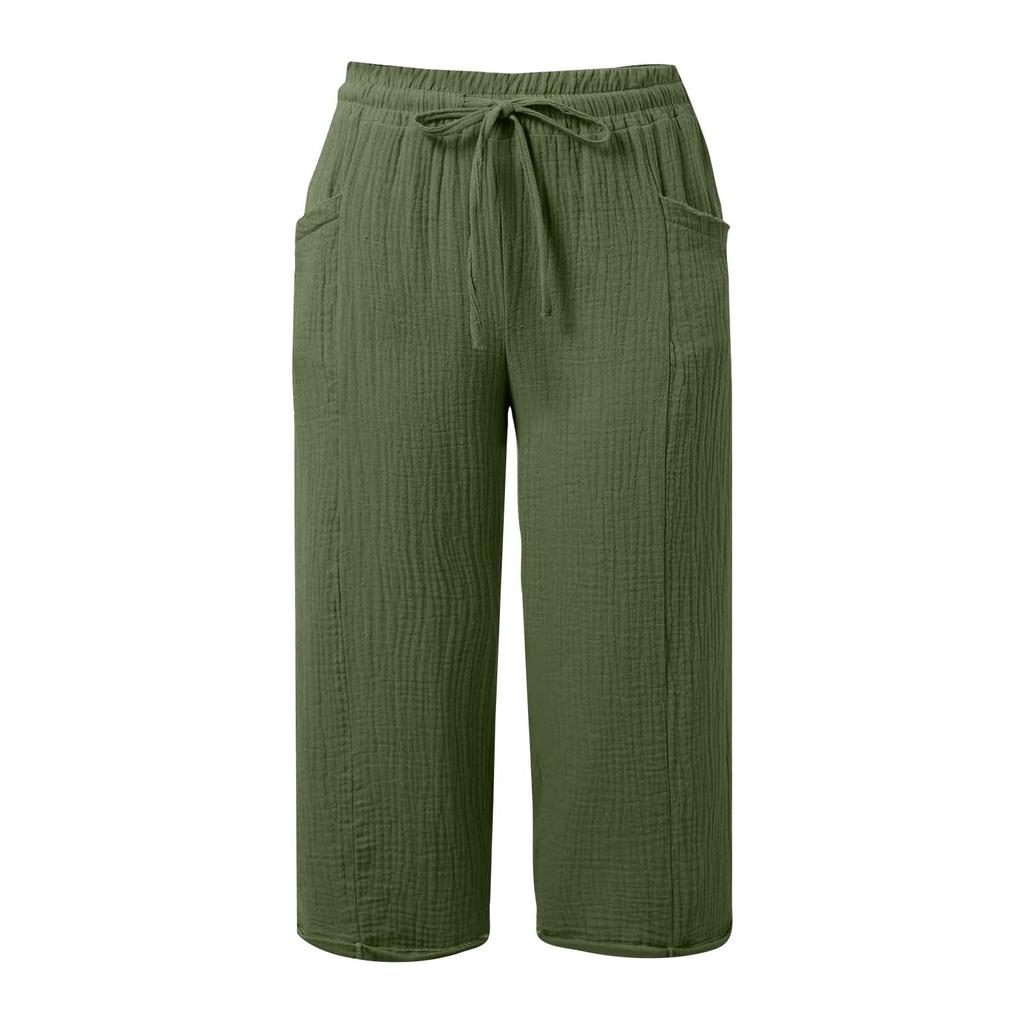 Women's Summer 3/4 Trousers  Summer Trousers With Pockets Causal Loose Trousers Fabric Trousers Sport Leisure Beach Trousers