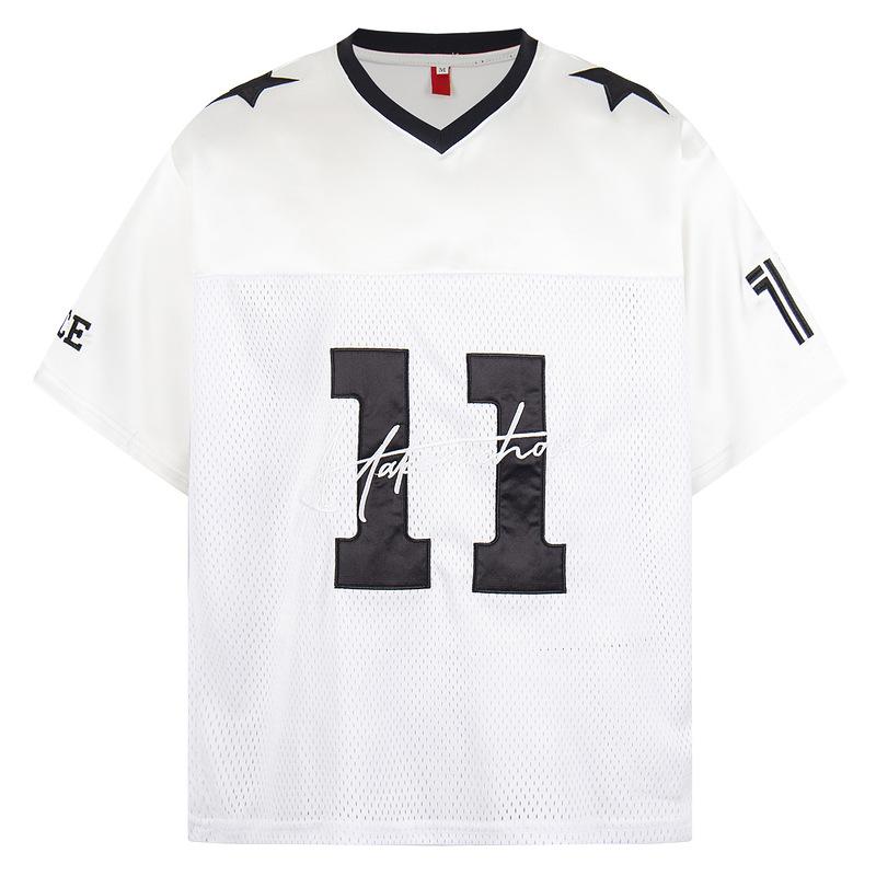 American Retro V-neck Jersey Short-sleeved T-shirt for Men and Women To Wear the Same Loose Casual Digital Printing Sports Cool Top