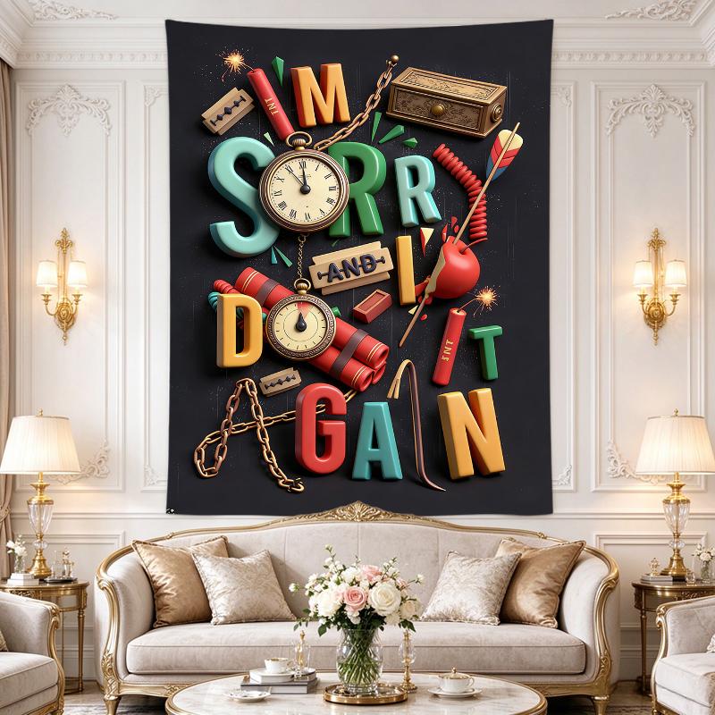 Hanging Tapestry for Wall Decor Typography Dynamite Pocket Watch 3D Fan Gift