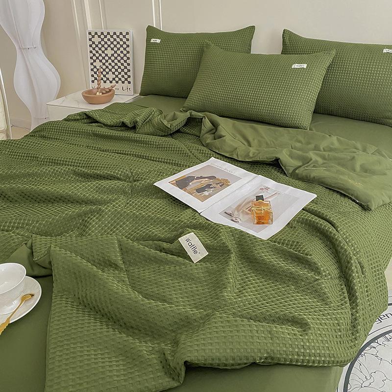 Class A Waffle Gerson Summer Quilt Four-piece Skin-friendly Soft Spring Summer Dormitory Sheets Nordic Simple Style 200x230cm 4pcs зелёный