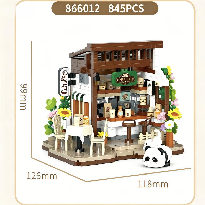Cute Panda Street View Shop Building Blocks, Creative Mini House Model, Assembled Particle Building Blocks, High-Appearance Home
