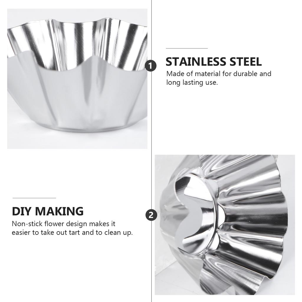 6 Pcs Non Stick Flower Tart Mold Chrysanthemum Baking Pan Carbon Steel Egg Tart Cups Muffin Dish Cooking Bakeware Silver Kitchen
