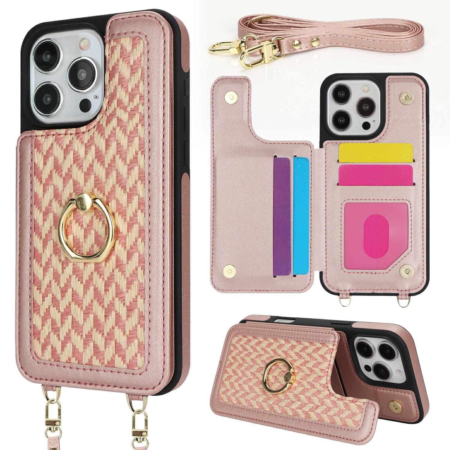 

For iPhone 15 Pro Case with Card Holder, Kickstand, RFID Blocking PU+TPU Phone Back Cover C