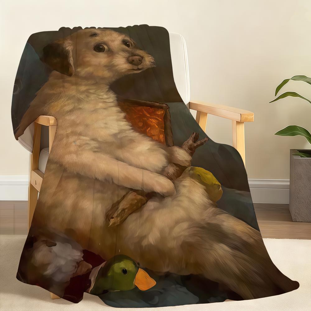 Funny Cute Puppy Eating Pizza Vintage Animal Blanket For Soft Throw Blanket for Picnic Bed Sofa Home Bedroom CozyWarmComfortable
