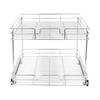 Pull Out Cabinet Organizer, 2-Tier Cabinet Pull Out Shelves, Kitchen Cabinet Organizer Raised Guardrails for Dinner Plates, Bowl