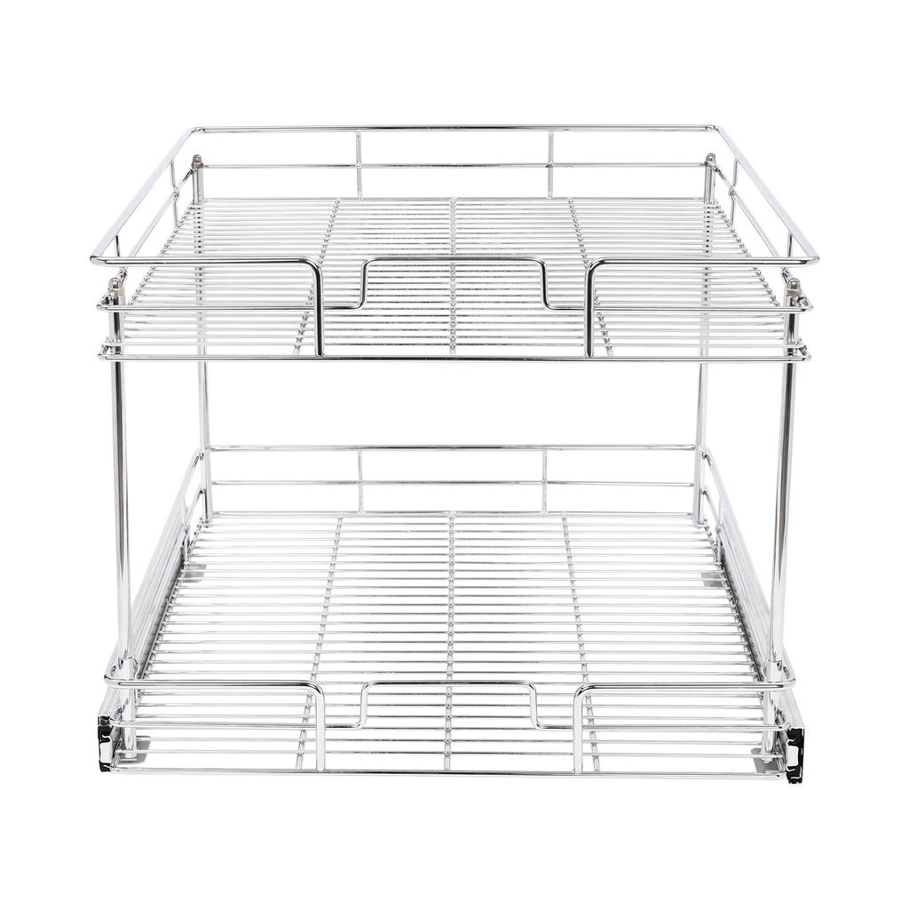 Pull Out Cabinet Organizer, 2-Tier Cabinet Pull Out Shelves, Kitchen Cabinet Organizer Raised Guardrails for Dinner Plates, Bowl