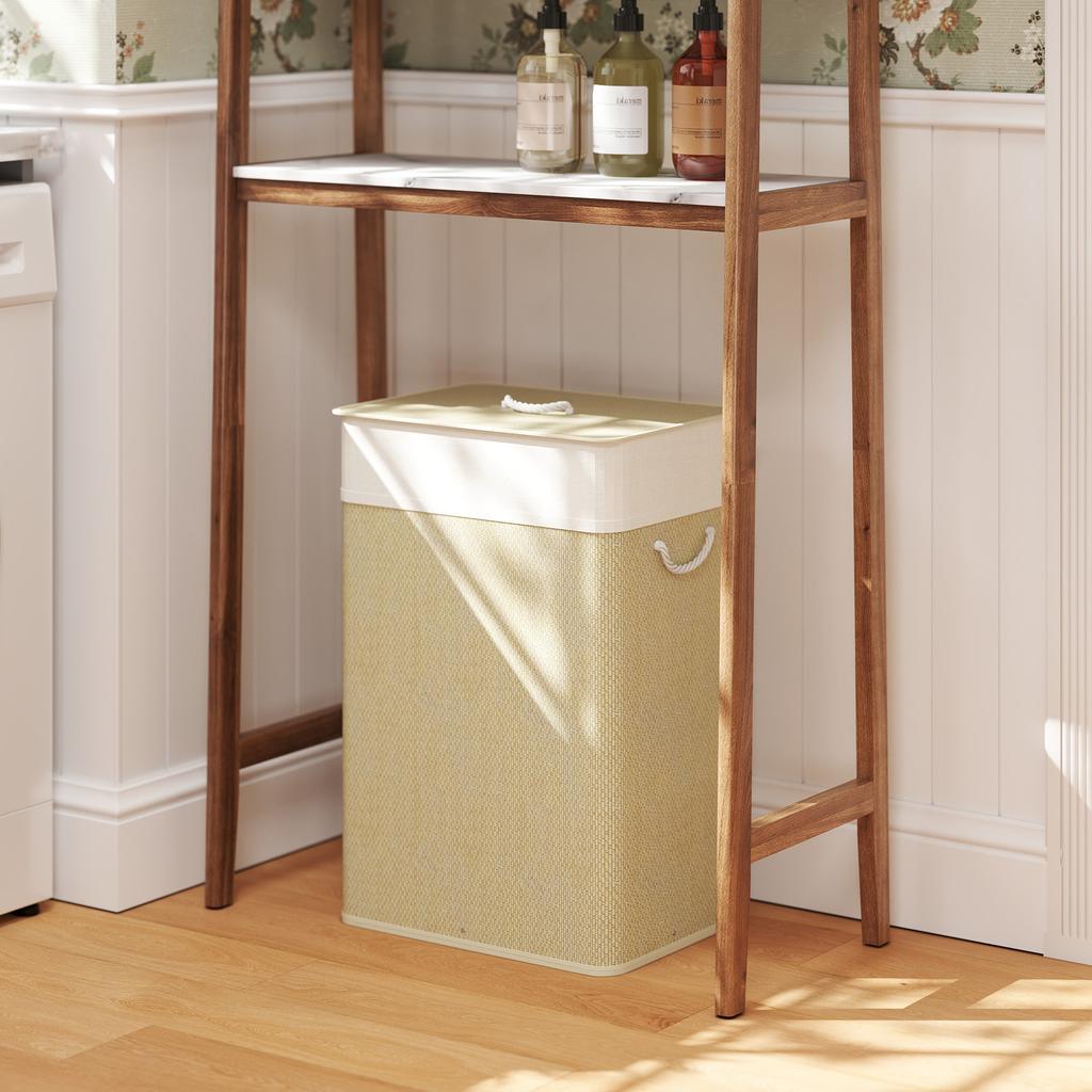 Bamboo Laundry Basket with Lid 72 L Laundry Hamper with Bamboo Handles, Removable Laundry Bag Natural