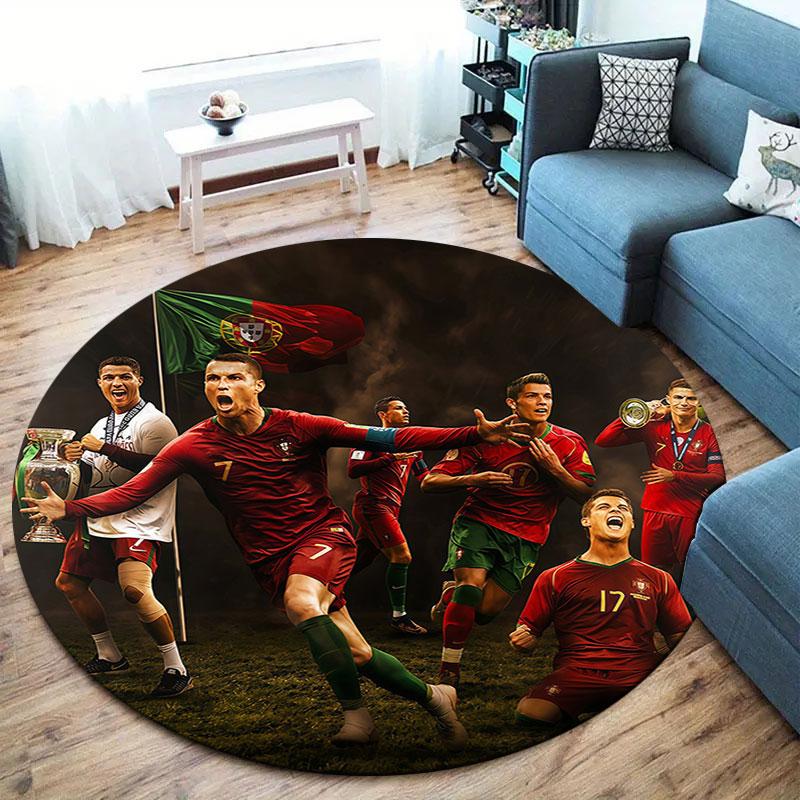 Portugal National Football Logo Round Area Rug,Carpet Rug for Living Room Bedroom Sofa Playroom Decor,Non-slip Floor Mat