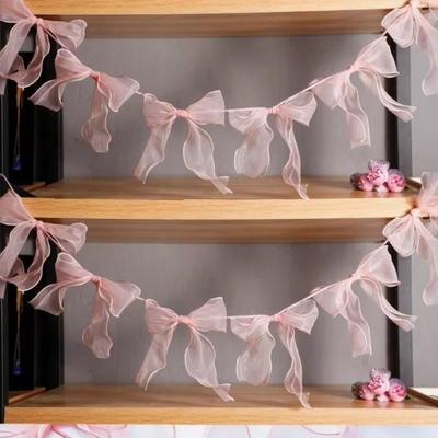 12Pcs Princess Bowknot Garland Ribbon Bow Hanging Banner New Hanging Flags Room Wall