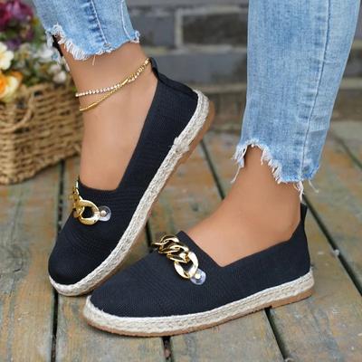 2024 Moda Caliente Primavera y Otoño Color Sólido Tacón Plano Slip-on Zapatos de Mujer Punta Redonda Boca Baja Slip-on Decoración Metálica