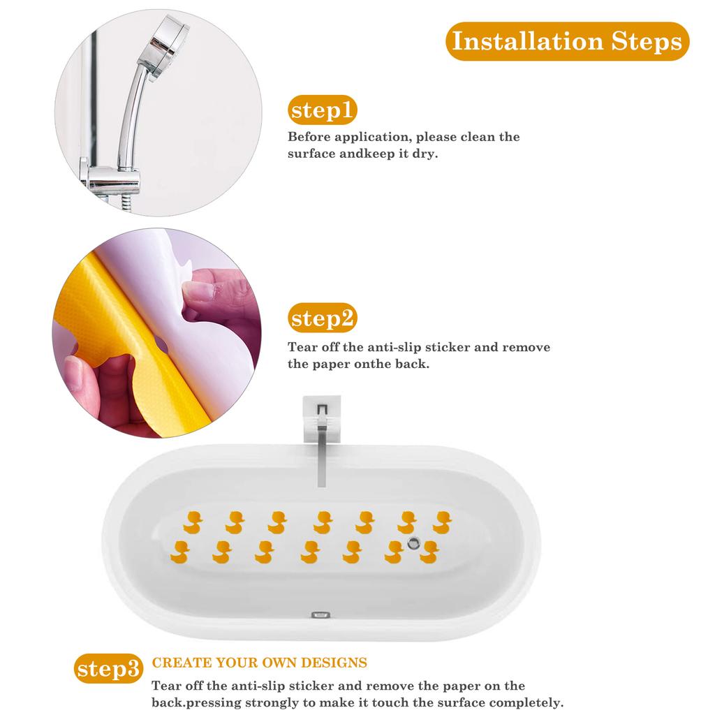 12pcs Duck Design Anti-slip Shower Tread Sticker Bathtub Non-slip Tape For Children's Floor Stairs Steps Bathroom