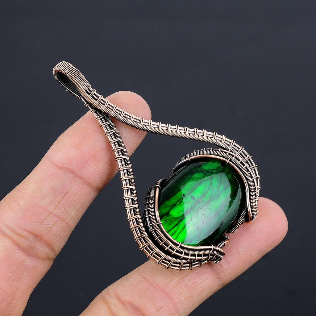 Green Flash Labradorite Handmade Gemstone Pendant, 999 Copper Wire Wrapped Pendant Antique Jewelry, For Wedding Gift