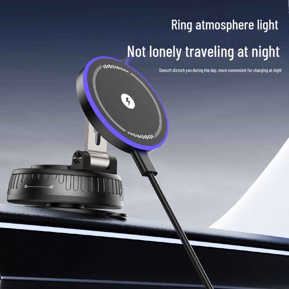 15W Magnetic Car Mount & Wireless Charger with Rotating Suction, Compatible with Apple 17