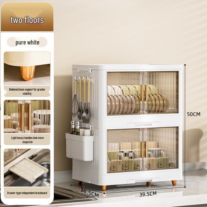 Foldable Multi-Layer Plastic Storage Cabinet with Lid - Organize Bowls, Plates, Baby Bottles, and Cups Dust-Free