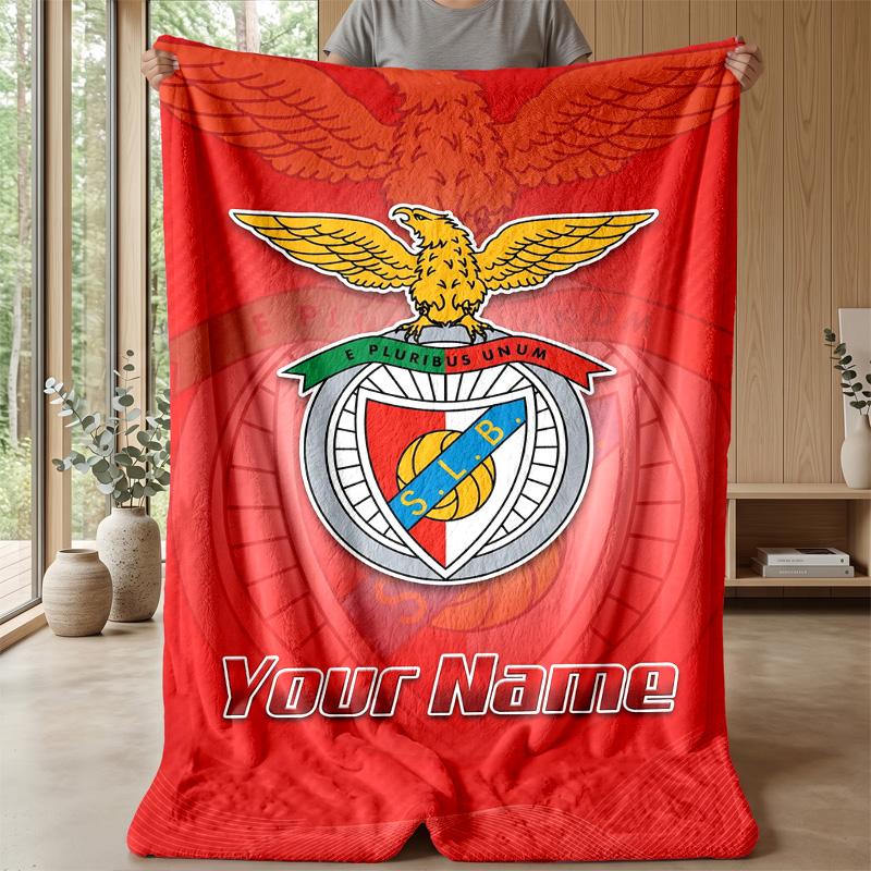 Benfica FC Benutzerdefinierter Text Flanell-Kuscheldecke, Leichte Gemütliche Bett- Sofa-Decke