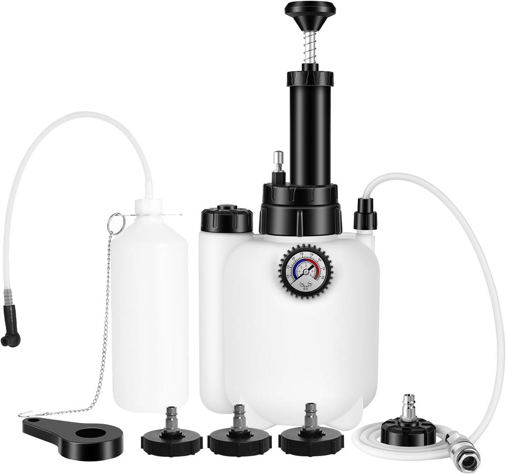 4 Port Manual Brake Fluid Changer with Waste Oil Pot Adapter Wrench 3L Automotive Brake Oil Replacement Tool Pressure Pumping