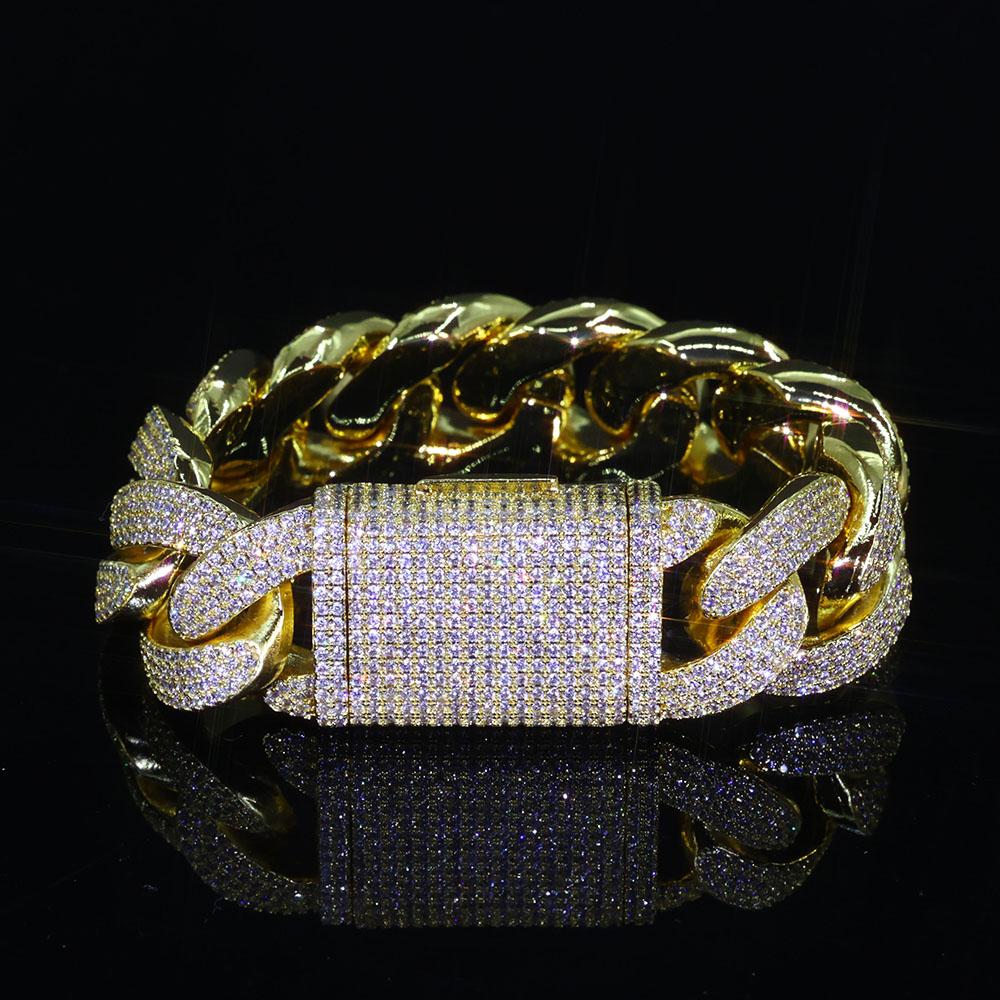 Velkoobchodní Hip Hop Šperky Lesklý Kubánský Řetízek Náramek 20mm Iced Out Vložený Mosazí 4 Řady Zirkon Módní High End Pánský Náramek