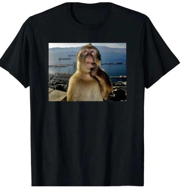 Thinking Monkey Meme American Retro Black Short-Sleeved Unisex T-Shirt 2XL