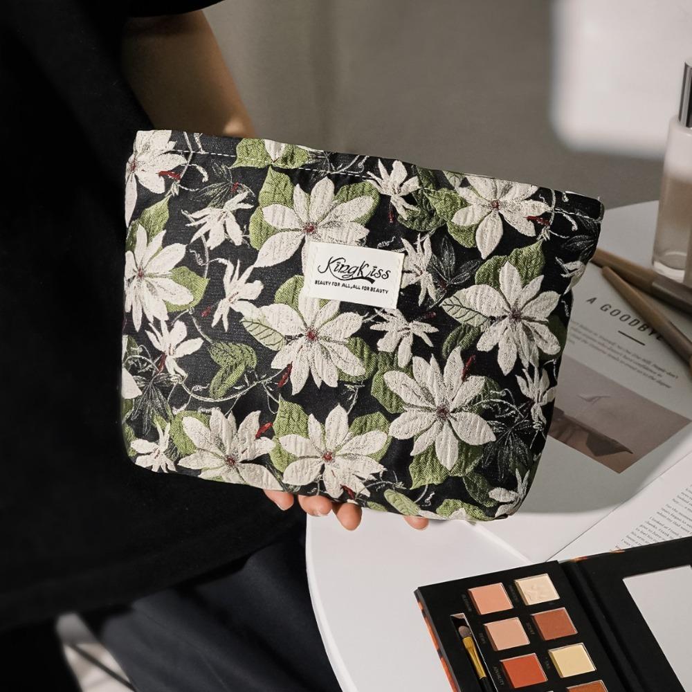Vintage Flower Women Makeup Storage Handbag Portable Cosmetic Toiletry Organizer Pouch Large Capacity Floral Wash Bag