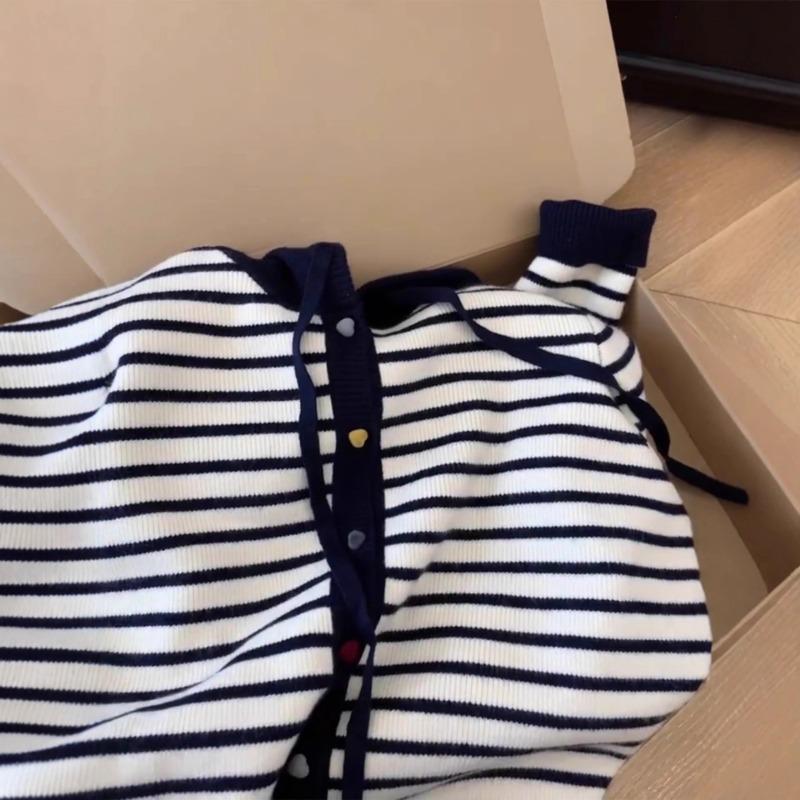 Lazy Wind Striped Contrasting Color Long-sleeved Knitted Cardigan Women's Autumn Clothing New Fashion Loose Sweater Jacket