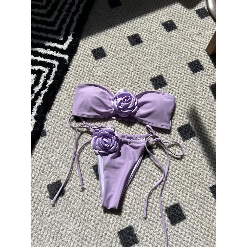 14 Colors 3D Flowers Bandeau High Cut Bikini Female Swimsuit Women Swimwear Two-pieces Bikini Set Bather Bathing Suit Swim K5265