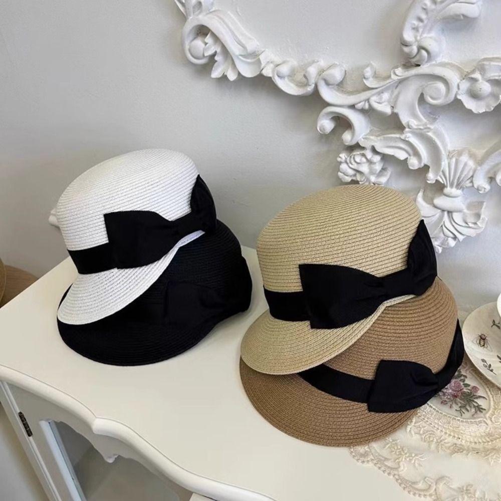 Elegant Bow Straw Cap Summer Equestrian Hat Fashion Woven Straw Cap  Vacation