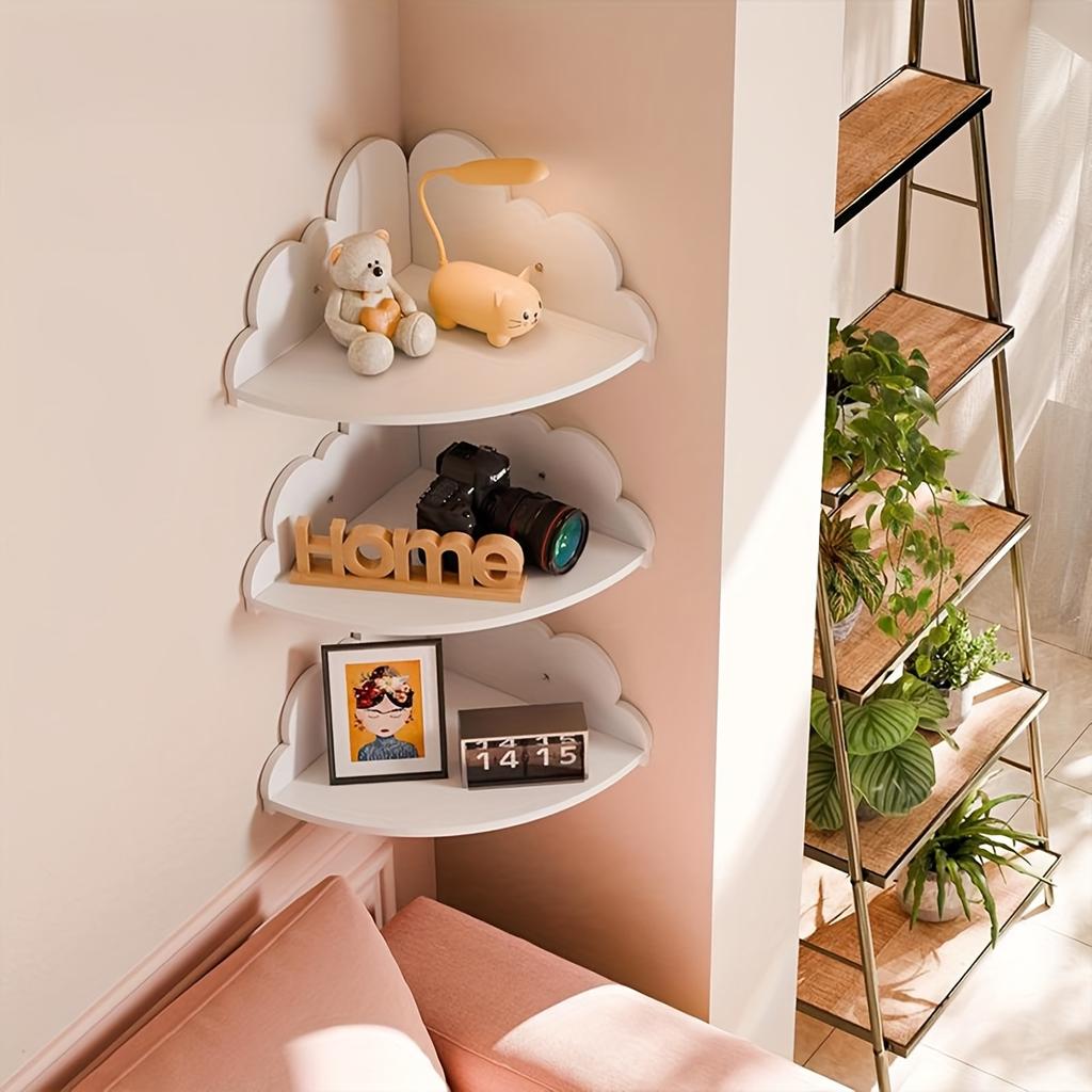 3PCS Cute Cloud Corner Wall Shelf White Floating Display Storage Rack For Kids Bedroom Decor Management Organizer