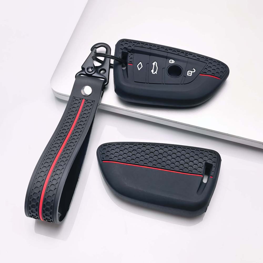 Silicone Key Fob Cover Keychain Compatible with BMW 1 2 3 4 5 6 7 Series X1 X2 X3 X4 X5 X6 X7 M Series Smart Keyless Soft Grip Texture