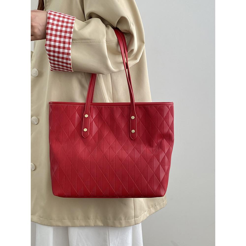IELGY Red Female Bag Commuter Large-Capacity Tote Bag All-Match One-Shoulder